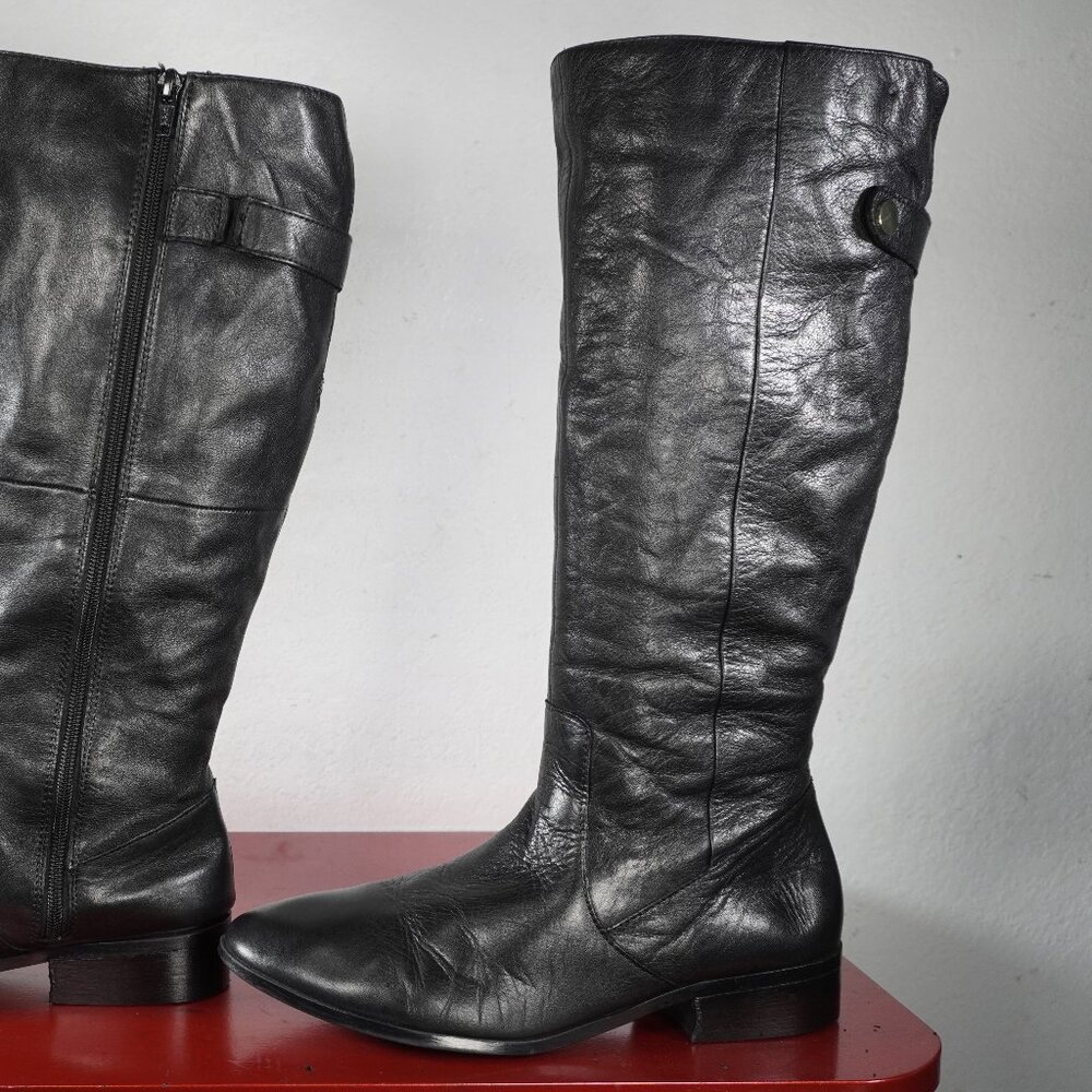 Women's Aldo Black Leather Knee High Low Heel Riding Fashion Boots 10